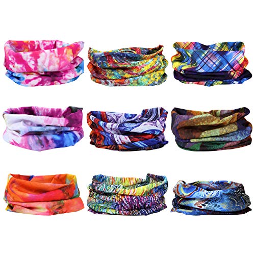 Mogokoyo 9 Stück Damen Herren Kinder Multifunktionstuch/Sturmmaske/Halstuch/Schlauchtuch/Face Shield für Motorrad Fahrrad Bergsteigen in vielen Farben