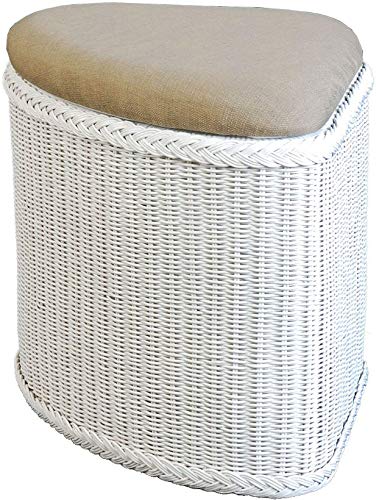 korb.outlet Rattan Wäschekorb Wäschetruhe mit gepolsterten Sitz Eck Weiss Flur-Bank Aufbewahrungsbox mit Deckel Bad-Hocker Sitzhocker Wäschesammler Sitz-Truhe