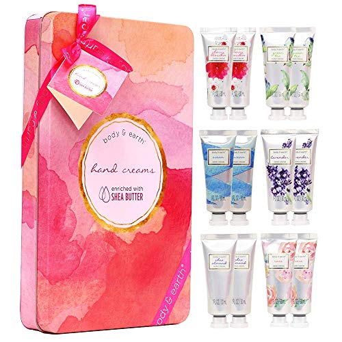 Handcreme-Geschenkset, BODY & EARTH Handlotion für trockene Hände, feuchtigkeitsspendend mit Shea-Butter, 12pc-Reisegröße, beste Geschenkidee für Frauen