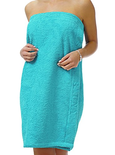 Lashuma Saunakilt Dame türkis - blau, das Saunatuch aus schlingenfesten Frottee, Sauna Sarong mit Klettverschluss und Gummizug