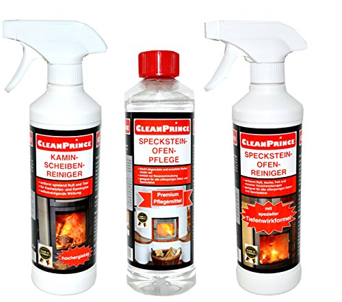 CleanPrince Specksteinofen Set Kaminscheiben-Reiniger Specksteinofen-Reiniger Specksteinofen-Pflege