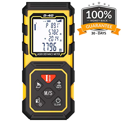 Tilswall Laser Entfernungsmesser, Distanzmesser Lasermessgerät 40m HD, tragbares digitales Messwerkzeug mit elektrischer Wasserwaage und automatischer Berechnung, IP54 wasserdicht, ABS Gehäuse