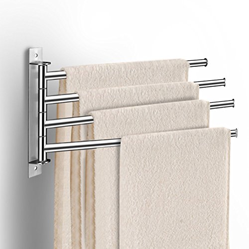 qobobo 180°Drehung Edelstahl Handtuchhalter Handtuchhaken Bad Handtuchhalter mit 4 Armen einfach und stilvoll