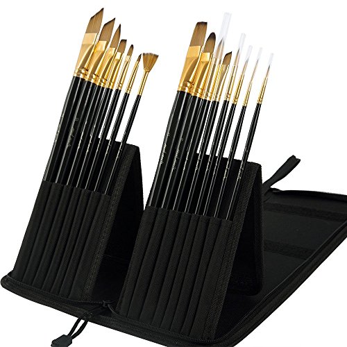 Mont Marte Premium Künstlerpinsel Set in edler Pinseltasche - 15 Stück - Hochwertige Verarbeitung - Ideal für Wasserfarben, Acrylfarben, Ölfarben - Pinsel perfekt geeignet für Anfänger und Profis