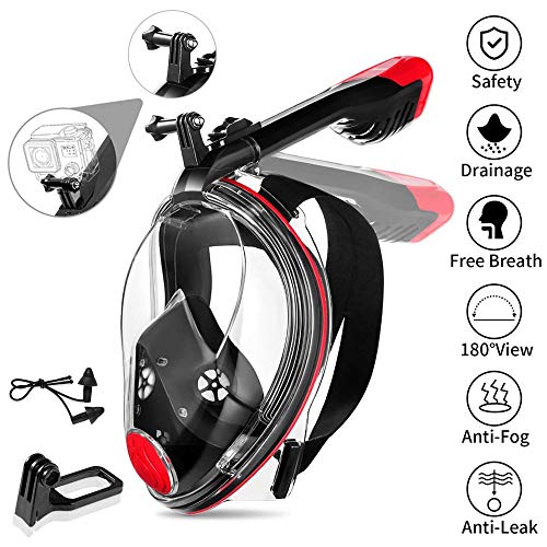 MOVTOTOP Tauchmaske Schnorchelmaske Vollmaske, Faltbare Vollgesichtsmaske mit 180°Sichtfeld und Kamerahaltung, Anti-Fog Anti-Leck Easybreath Vollmaske für Erwachsene & Kinder