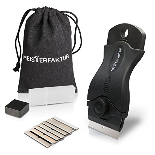 Meisterfaktur Universal Kochfeldschaber mit 6 Edelstahl Ersatzklingen - Ceranfeldschaber, Schaber, Ceranfeldreiniger zum Reinigen von Herdplatten, Induktionsfelder & Backöfen - Maximale Sicherheit