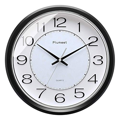 Plumeet 12.5-Zoll Anti-Ticken, Stille Wanduhr mit modernem und schönem Design für Wohnzimmer, große Küchen-Wanduhr, batteriebetrieben (schwarz)