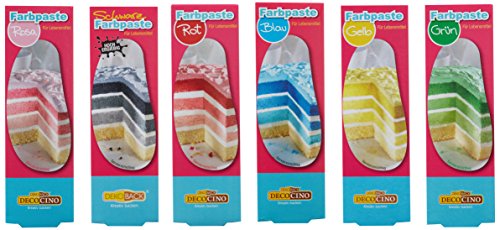 Decocino Lebensmittelfarbe zum Backen und Dekorieren 6 verschiedene Farben, 6er Pack (6 x 25 g)