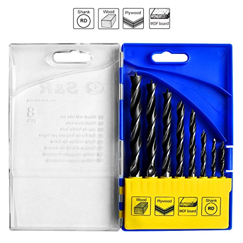 S&R Holzbohrer Set/Holzspiralbohrer Set 8-tlg.: 3,4,5,6,7,8,9,10 mm in Kunststoffbox