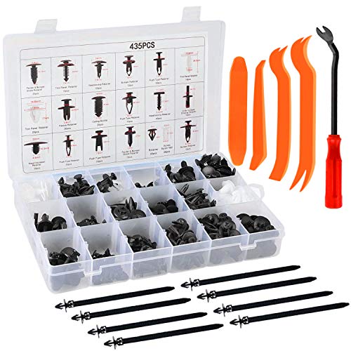 Befestigungsclips Auto 435 Stk Kunststoff Klammern Verkleidung Kfz Sortiment Stoßstangen Tür Plastikschrauben Set mit 22.5cm Lösewerkzeug
