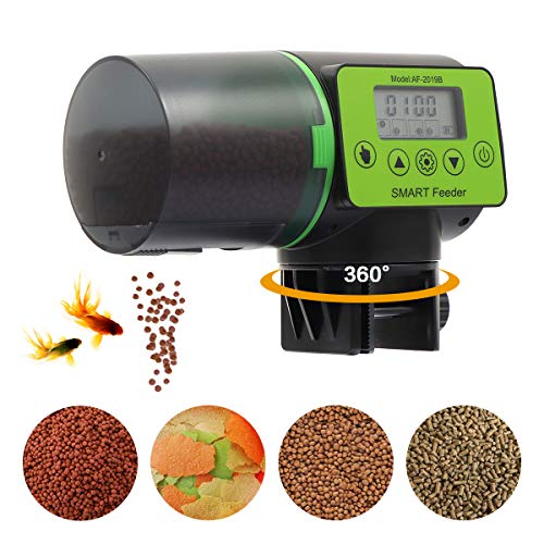 Welltop Fischfutterautomat Automatischer Fischfutterspender 200ml Kapazität Fisch Futterautomat Aquarium Mit LCD Display Geeignet Für Wochenende Urlaub