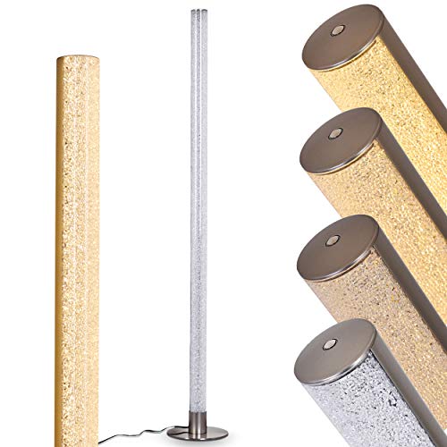 LED Stehlampe Pipe aus Metall in Nickel-matt, Stehleuchte mit 3-Stufen Touchdimmer am Gehäuse, 1 x 14,5 Watt, 1200 Lumen, 3000 Kelvin (warmweiß), Bodenlampe mit Glitzer-Effekt