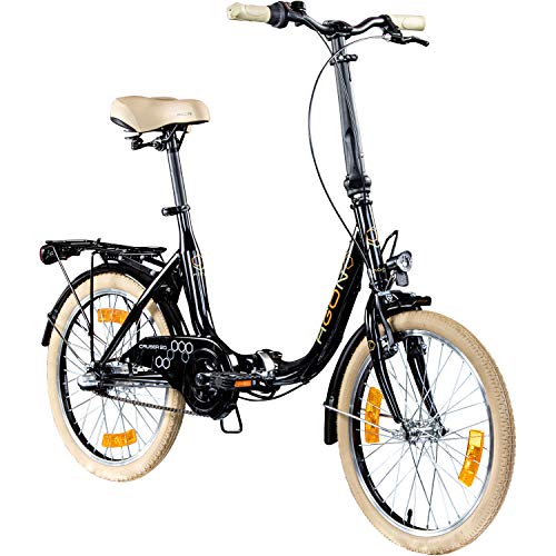 AGON Klappfahrrad 20 Zoll Faltrad Klapprad Fahrrad Cruiser 20' StVZO Beleuchtung (schwarz)
