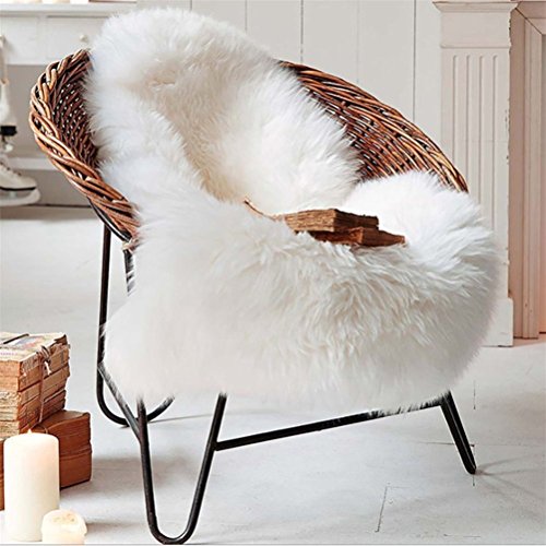 Faux Lammfell Schaffell Teppich 60X90 CM, Kunstfell Dekofell Lammfellimitat Teppich Longhair Fell Nachahmung Wolle Bettvorleger Sofa Matte (Weiß)