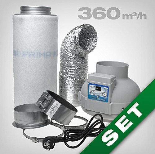 GrowPRO Aktivkohlefilter Lüftungsset inkl. Rohrventilator 230/360 m³/h AKF Belüftungsset für Growbox/Homebox