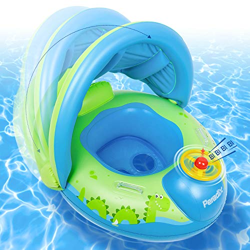 Peradix Baby Schwimmring mit Sonnendach Aufblasbares Kinderboot für Kinder ab 6 Monaten (Grün blau)