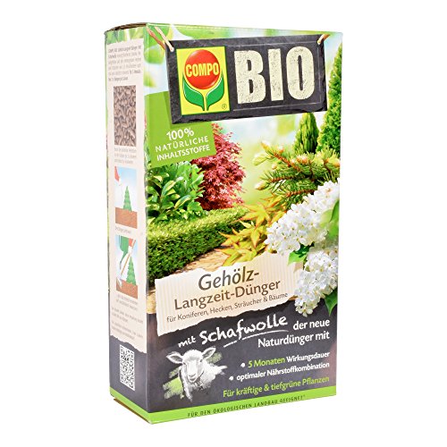 COMPO BIO Gehölz-Langzeit-Dünger mit Schafwolle für Koniferen, Hecken, Sträucher & Bäume, 5 Monate Langzeitwirkung, 2 kg