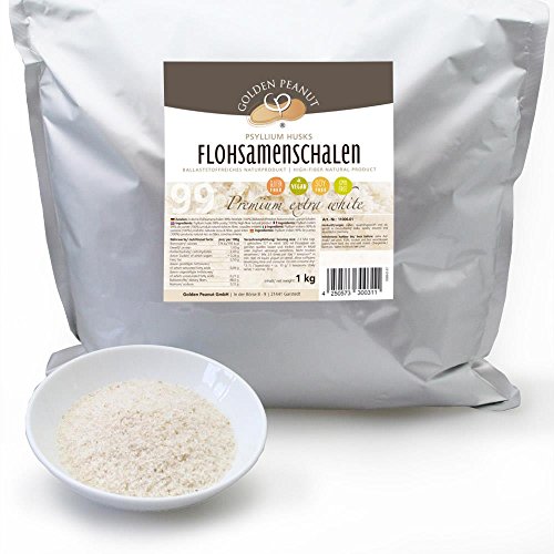 Flohsamenschalen 99 prozentige Reinheit, Extra Weiß, Premium Qualität, höhste Quellzahl, getestet, allergenfrei, Glutenfrei, Vegan, keimreduziert. Low-Carb, 1000 g, 1 kg