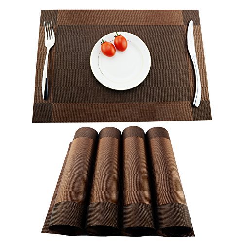 KOKAKO Platzsets (4er Set), Rutschfest Abwaschbar Tischsets,PVC Abgrifffeste Hitzebeständig Platzdeckchen,Schmutzabweisend und Waschbare,Platz-Matten für Küche Speisetisch(Dunkel Grau) …