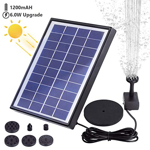 VITCOCO 6W Solar Springbrunnen Upgraded Solar Teichpumpe mit Solar Panel Eingebaute Batterie Wasserpumpe Solar Schwimmender Fontäne Pumpe mit 6 Fontänenstile für Garten, Vogel-Bad,Teich,Fisch-Behälter