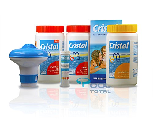 Cristal Poolpflege-SET Chlor 3,7 kg - Wasserpflege Starterset 6-teilig für cristalklares Schwimmbadwasser