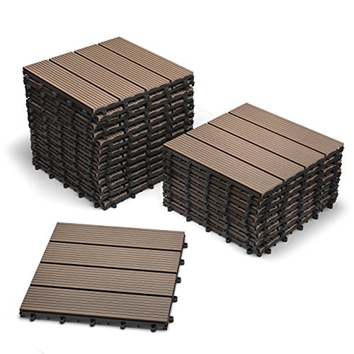 SAM Terrassen-Fliese WPC Kunststoff, 22er Spar Set für 2m², Farbe Schoko, Garten Bodenbelag, Drainage, klick-Fliesen