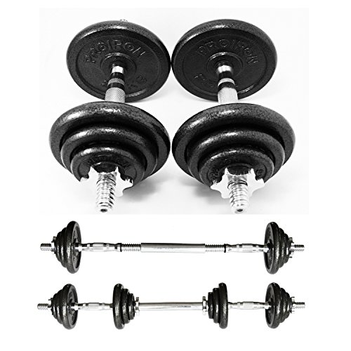 PROIRON Kurzhanteln Gusseisen Hantel 2er Set, Varianten 20kg gerändelt mit Sternverschlüssen mit Anschlussgriff(Barbell-satz/Hantel Set)