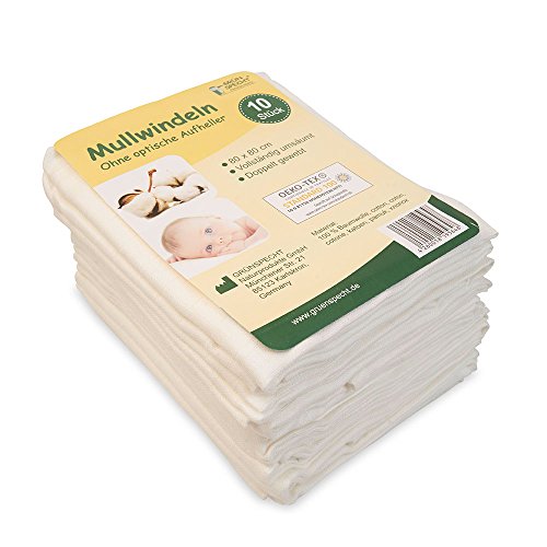 GRÜNSPECHT 564-00 Mullwindeln / Spucktücher / Baumwolltücher / Stoffwindeln - 10er Pack, 80x80 cm, PREMIUM QUALITÄT, weiß ohne optische Aufheller, doppelt gewebt, extra weich , ÖKOTEX zertifiziert