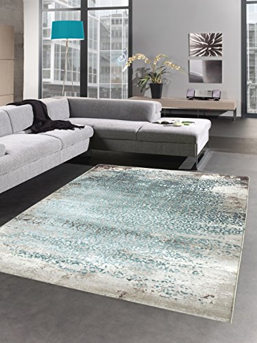 Moderner Teppich Antik Vintage Ornamente grau creme türkis Größe 160x230 cm