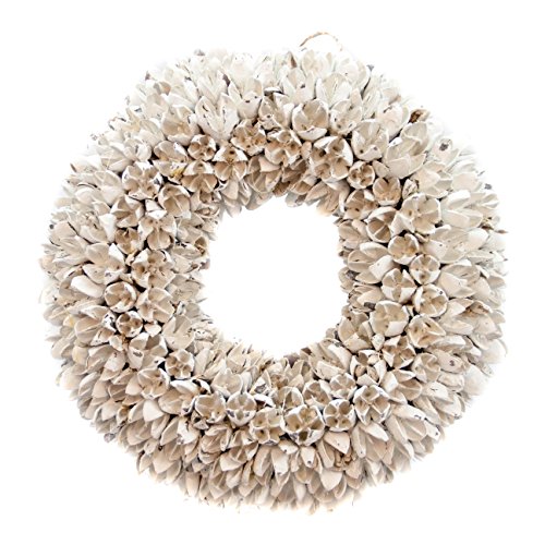 Naturkranz Deko-Kranz groß Ø 30cm in weiß, gefertigt aus Bakuli-Früchten. Türkranz zum hängen oder als Tischdekoration im Shabby chic Design, zeitloses Wohnaccessoires als Natur-Deco von Glaskönig