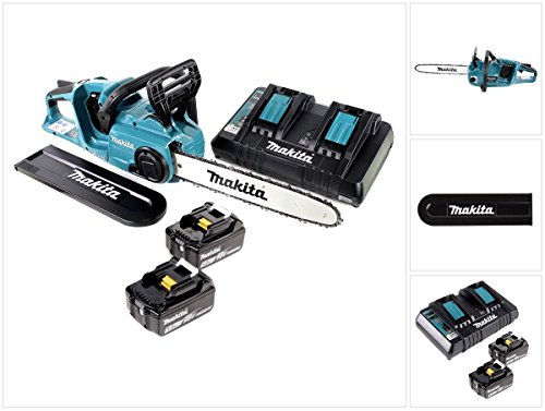 Makita DUC 353 Brushless Li-Ion Akku Kettensäge 2 x 18 V = 36 V + 2x BL 1850 5,0 Ah Akkus + DC18RD Doppel-Ladegerät