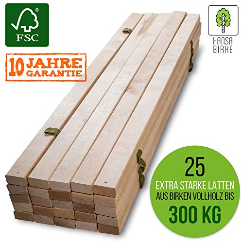 HansaBirke Rollrost 100x200cm - 300 kg 25 Leisten - Hochwertiger Extra starker Rollattenrost aus echtem Birkenholz - FSC Lattenrost unbehandelt - Lattenrollrost Premium