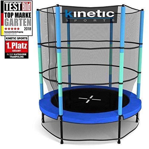 Kinetic Sports Trampolin Kinder Indoortrampolin Jumper 140 cm Randabdeckung Stangen gepolstert, Gummiseil-Federung Sicherheitsnetz