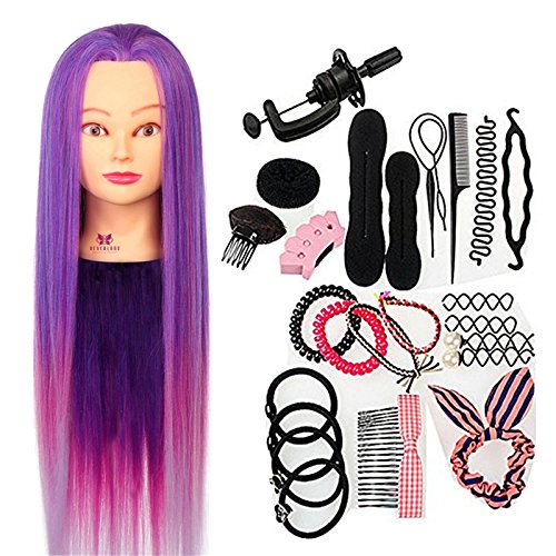 Neverland übungskopf friseur übungsköpfe echthaar friseurkopf übungskopf Ausbildung Kopf synthetische haare 64cm Verträ umtes Purpur Haar Styling Braid Set