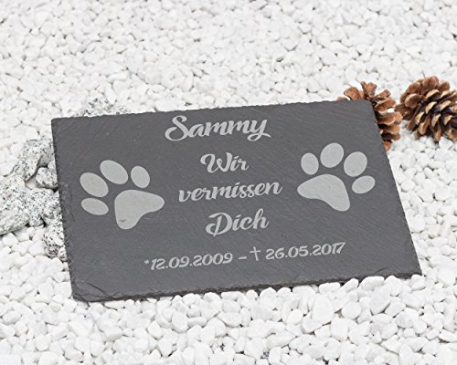 Gedenktafel mit Gravur 'Tatzen' Grabstein / Grabplatte mit Gravur ca. 30 x 20 cm für Tiere / Hund Katze Pferd schönes Andenken an die Liebsten-Text-gravur - kein Druck!