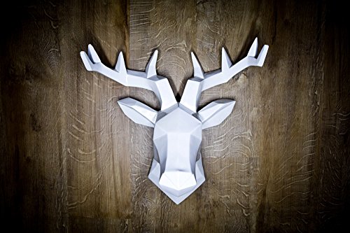 Hansmeier Hirsch Wandskulptur - Weiß - 42 x 41 cm - Wanddeko Geweih Modern - Hirschkopf 3D Deko Schädel - Edel, Stilvoll, Abstrakt