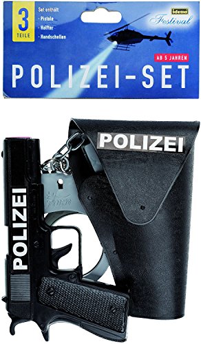 Idena 8040007 - Polizei- Set, Pistole, Halfter und Handschellen, 3-teilig