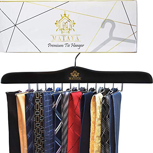 MATAYA Krawattenhalter / Krawattenbügel aus Holz – Premium Kleiderschrank Kleiderbügel Halterung für Krawatten – Holzbügel aus Hartholz – Zur Aufbewahrung von 24 Krawatten & Gürtel, Schals