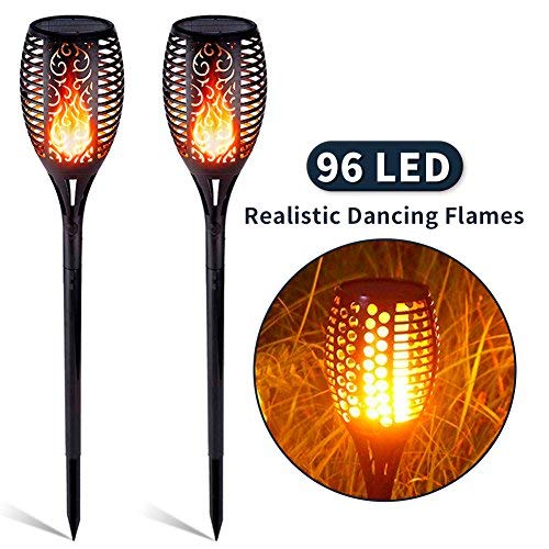 Solar Garten Flammen Fackeln 96 LED Gartenleuchten Outdoor Solar Spotlight IP65 Wasserdicht für Hinterhöfe, Gärten, Rasen Beleuchtung (2 Pack)