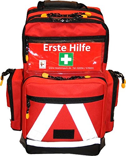Notfallrucksack Medicus/PRO - LEER - rot aus Nylon mit weißen Reflexstreifen