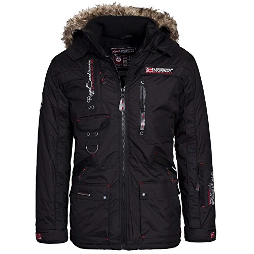 Geographical Norway Herren Winterjacke - Modell:Avoriaz- Mantel mit Fell Kapuze - Gefütterter Warmer Anorak - Outdoor Kapuzenjacke Winter 2017/18 (XL, Schwarz)
