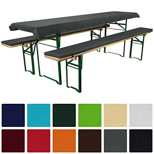 Beautissu Comfort XS gepolsterte Bierbank-Auflage & Tischdecke 3 tlg. Set für 70cm breite Bierzeltgarnitur Anthrazit