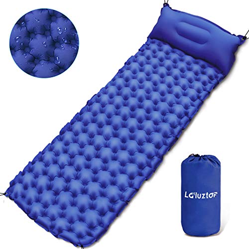 Yirenyoupin Isomatte Camping, Schlafmatte mit Kissen 4X Seile kleines Packmaß Aufblasbare Luftmatratze aus 40D Nylon and TPU, Ideal für Camping/Reise/Wandern, 190x60x6,5cm