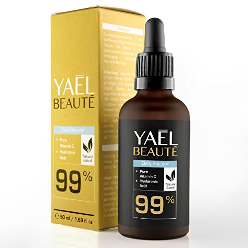 YAEL BEAUTÉ: Daily Booster - 99% natürliches Vitamin C Serum mit Hyaluronsäure für die tägliche Anwendung - Feuchtigkeit, Schutz und Frische fürs Gesicht - mit Anti-Aging Effekt - geruchsneutral & vegan (1x50ml)