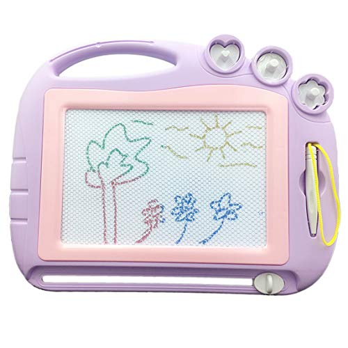 Zaubertafel Maltafel Magnettafel Reisegröße,Magnetische Zaubertafeln Kinder Bunt Zeichenbrett Pädagogische Magnettafel Spielzeug-Geschenk mit 3 Magnetische Stempel für Kinder 3 4 5 Geschenke(Lila)