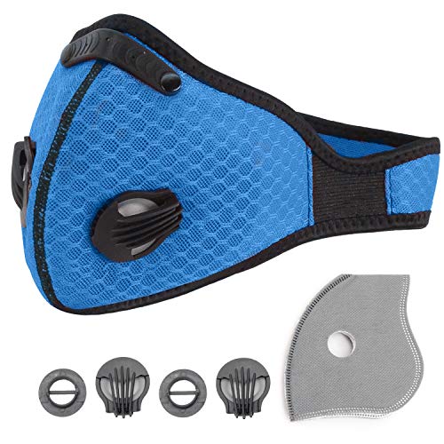 Staubschutzmasken, Staubmaske Atemschutzmaske mit Extra-Filtern Baumwollplane und Ventile, Halbe Gesichtsmaske mit PM2.5, wiederverwendbar für Abgas,Sport,Laufen,Radfahren,Outdoor. (Blau)