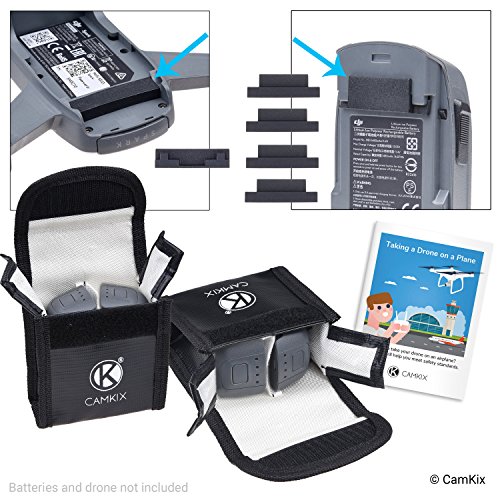 CAMKIX Reisesicherheits-Pack Kompatibel mit DJI Spark - Für 4 Akkus - Beinhaltet: LiPo-Sicherheitstasche, 2X Akku-Deckel, 1x Ladeanschluss-Abdeckung und Reise-Anweisungen - Ideales Schutz-Set\