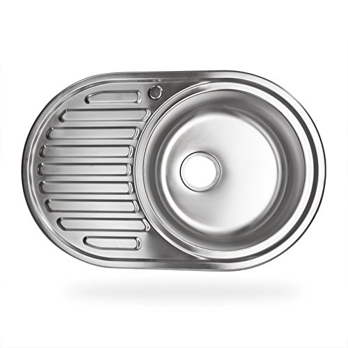 Stabilo-Sanitaer Einbauspüle aus hochwertigem Edelstahl, rundes Spülbecken mit Ablagefläche links, klassische Küchenspüle in schönen und zeitlos modernen Design