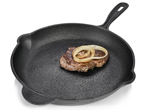 Sänger Gusseisen Pfanne mit Griff und Gegengriff | Durchmesser 31 cm | Bratpfanne für alle Herdarten, auch Induktion | Praktische Ausgießhilfe an beiden Seiten