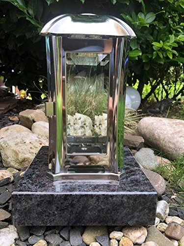 Grablaterne aus Edelstahl 24cm x 13cm x 13cm Inklusive Granitsockel Orion 20cm x 20cm x 5cm Friedhofsleuchte Edelstahl Grablicht Grablampe Edelstahl Edelstahlleuchte mit Sockel Orion